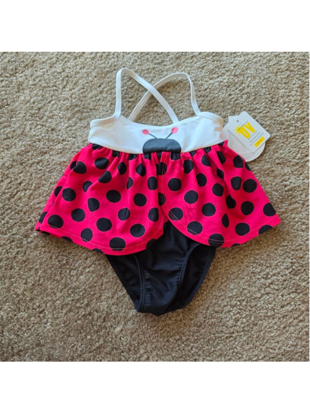 Koala Kids Baby Girls One Piece Swimsuit Pink Black Ladybug 12-18 Months